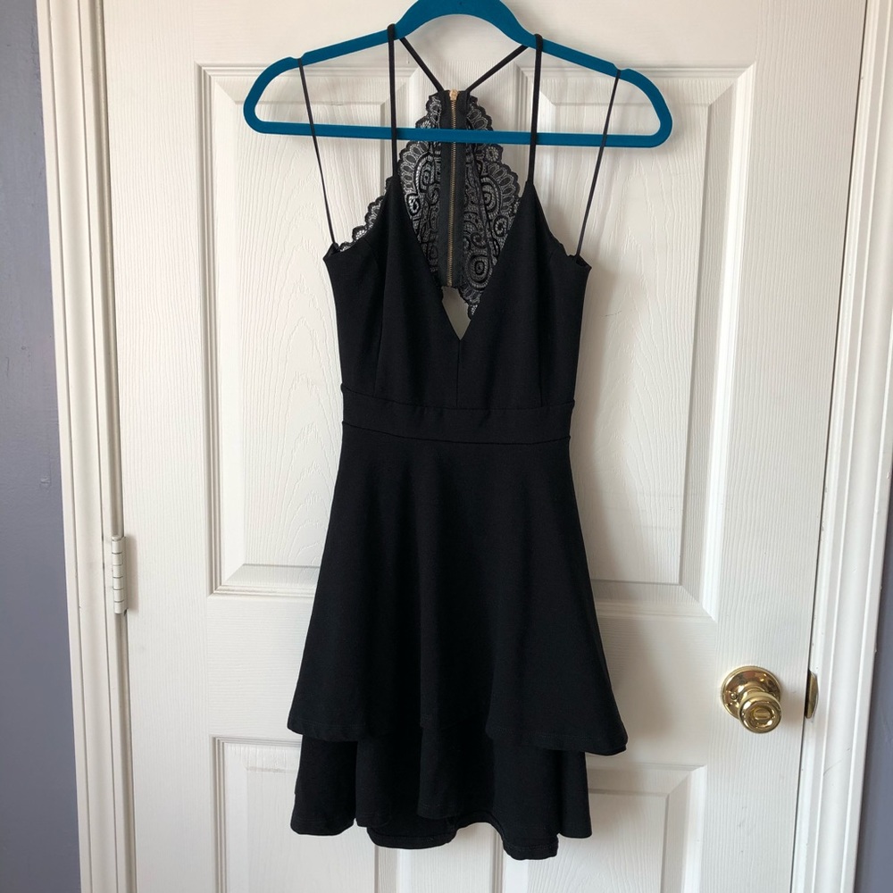 Lace Back Black A Line Dress